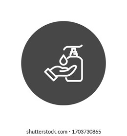 Icono de línea vectorial de color blanco antiséptico con fondo oscuro