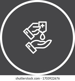 Icono de línea vectorial de color blanco antiséptico con fondo oscuro