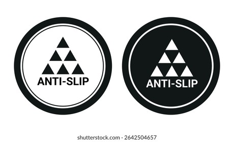 rótulos de ícone circular preto e branco antiderrapante com padrão de triângulo indicando segurança ou superfície antiderrapante	
