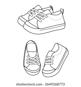 Anti-slip high-top ankle sneakers. Baby shoes, and infant pre-walker non-slip shoes. Hand-drawn illustration sneakers isolated on a white background.