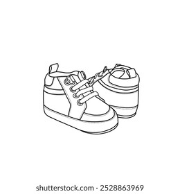 Anti-slip high-top ankle sneakers. Toddler, baby, and infant pre-walker shoes. Hand-drawn illustration sneakers isolated on a white background.