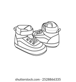 Anti-slip high-top ankle sneakers. Toddler, baby, and infant pre-walker shoes. Hand-drawn illustration sneakers isolated on a white background.