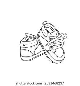 Anti-slip high-top ankle sneakers. Toddler, baby, and infant pre-walker shoes. Hand-drawn illustration sneakers isolated on a white background.