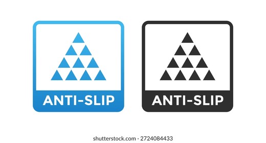 Ícone antiderrapante com um padrão de alça triangular ou textura dentro de um quadrado azul. Símbolo técnico que representa a fricção, a tração superficial e a estabilidade para o projeto industrial.