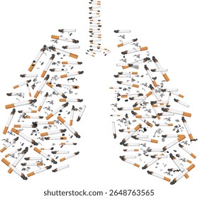  Ilustração do vetor de consciência anti-tabagismo - Cigarro no design dos pulmões