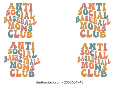 Club de mamás antisociales de béisbol, club de mamás antisociales de básquetbol retro ondulante diseño de camisetas SVG