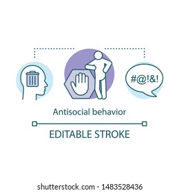 Antisocial behavior concept icon. Rude, violent behaviour idea thin line illustration. Swearing. Social violence, harassment, verbal bullying. Vector isolated outline drawing. Editable stroke