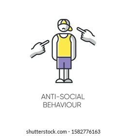 Anti  social behaviour color icon  Harassment   bullying  Teenager depression  Agressive public  Anxiety   loneliness  Isolation   asociality  Mental disorder  Isolated vector illustration