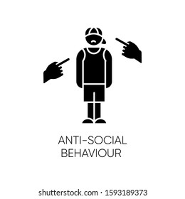 Anti-social behaviour glyph icon. Harassment and bullying. Teenager depression. Agressive public. Anxiety, loneliness. Mental disorder. Silhouette symbol. Negative space. Vector isolated illustration