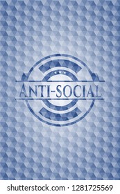 Anti-social blue emblem with geometric pattern.
