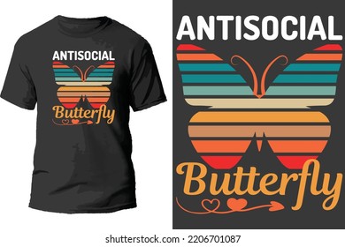 Antisocial butterfly t shirt design.