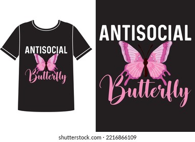 Antisocial butterfly t-shirt design template