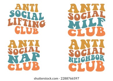 Anti-social club bundle retro wavy SVG t-shirt designs
