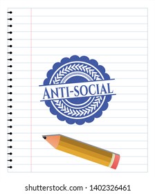 Anti-social emblem draw with pen effect. Blue ink. Vector Illustration. Detailed.