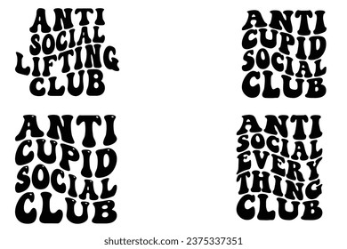 Antisocial Lifting Club, Anti-Cupid Social Club, Anti-Social Jedes Ding Club retro wavy T-Shirt