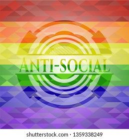 Anti-social on mosaic background with the colors of the LGBT flag
