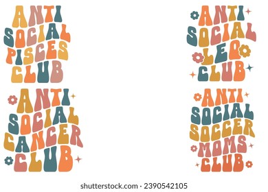 Club Anti-Social Pisces, Club Anti-Social Leo, Club Antisocial de Cáncer, Club Antisocial de Madres de Fútbol Retro diseños de camisetas ondeadas