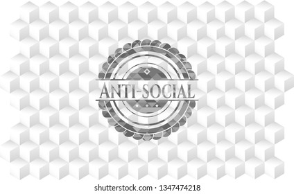 Anti-social realistic grey emblem with cube white background