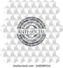 Anti-social retro style grey emblem with geometric cube white background