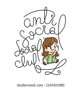 Antisocial social club. Cutest smiling child in a fur coat. Illustration isolated on white background. Design element for print, t-shirt, poster, card, banner. Vector illustration