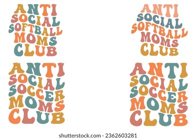  Club de mamás anti-sociales, club de mamás anti-fútbol social, camiseta con manto SVG ondeado retro