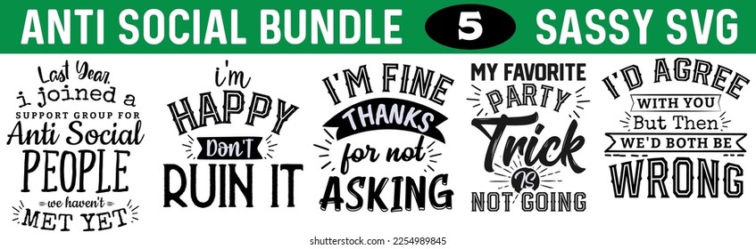 Anti-Social SVG Bundle - Perfect for Introverts - Hand-Drawn Vector Illustrations and Inspirational Quotes for T-Shirts, Posters, Cards, and More