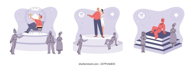 Antisocial vector illustration. Reserved individuals may feel more comfortable in smaller, intimate social settings Solitary activities can provide respite from demands society and reduce feelings