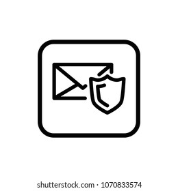 Anti-SPAM sign with security shield line vector icon. Secure outline illustration.
