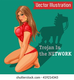 Anti-spyware software delays. Hipster strangling virus. Advertising Antivirus. Vector illustration.