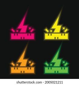 Antistatic Fabric four color glowing neon vector icon