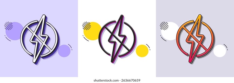 Antistatic line icon. Halftone dotted pattern. Gradient icon with grain shadow. Lightning bolt sign. Static energy symbol. Line antistatic icon. Various designs. Vector