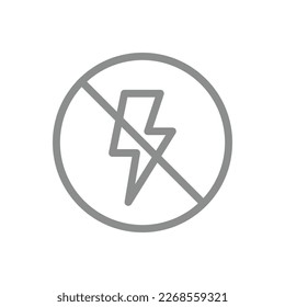 Antistatic line prohibition vector sign. Crossed lightning bolt, no flash icon.