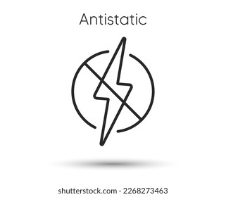 Antistatic material line icon. Static electricity lightning bolt sign. No electricity warning symbol. No energy power, voltage or electricity. Antistatic concept line icon. Vector illustration