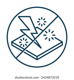 Antistatische Eigenschaften des Mittels zum Schutz von elektronischen Geräten, Oberflächen und Textilien vor statischer Elektrizität. Flaches Symbol in fett gedruckten Zeilen