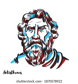 Antisthenes graviertes Vektorporträt mit Farbkonturen. griechischer Philosoph und Schüler von Sokrates. Die Antisthenen lernten zunächst unter Gorgias Rhetorik, bevor sie ein glühender Schüler von Sokrates wurden.
