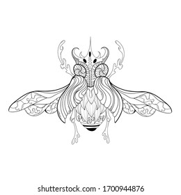 Anti-stress beetle coloring on a white background. Fairy tale insect coloring book. Meditation, Zen and Relaxation. Use for printing, design, websites.