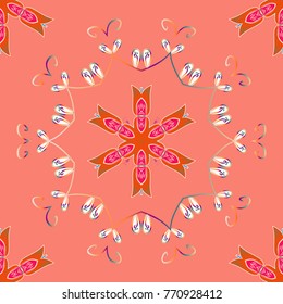 Anti-stress coloring for adult. Pink, orange and beige colors. Zentangle style. Mandala flower coloring book for adults Vector illustration. Lace seamless pattern.