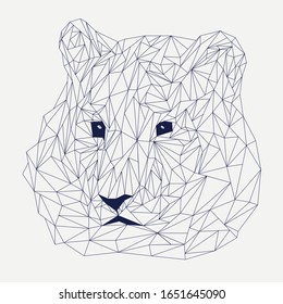 Antistress coloring book. Linear tiger polygonal geometric vector illustration, plain, composed and made with a triangle