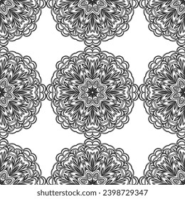 Anti-stress coloring book page for adult with snowflakes. Winter background pattern. Seamless pattern.