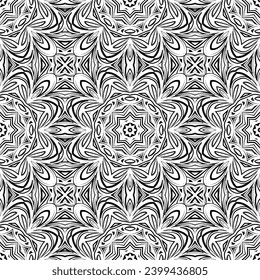 Anti-stress coloring book page for adult with snowflakes. Winter background pattern. Seamless pattern.