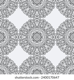 Anti-stress coloring book page for adult with snowflakes. Winter background pattern. Seamless pattern.