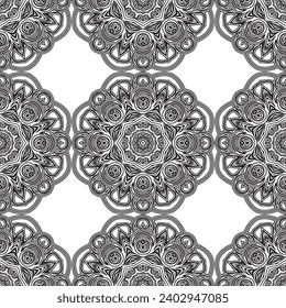 Anti-stress coloring book page for adult with snowflakes. Winter background pattern. Seamless pattern.