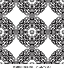 Anti-stress coloring book page for adult with snowflakes. Winter background pattern. Seamless pattern.