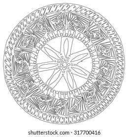 Anti-stress coloring book-meditation for children and adults in the form of an endless fractal mandala. All isolated. 