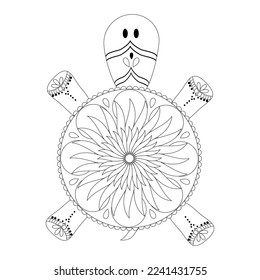 Antistress coloring for children. Sea life . Turtle. Mandala.