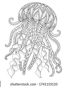 Antistress coloring Medusa in Zen style. Vector illustration with original patterns and ornaments for creativity and coloring for adults and children.