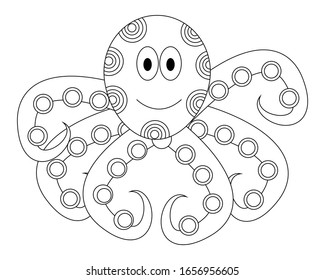 Antistress coloring octopus with geometric ornaments for creativity. Coloring adults and children. Vector isolated on white background. Contour. Coloring.