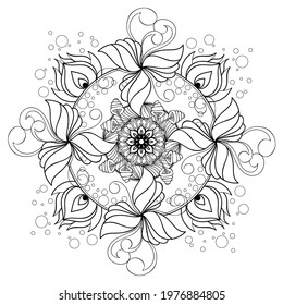 Anti-Stress Coloring Page For Adults. Digital Hand Drawn Vector Illustration. Decorative Ornament In Ethnic Oriental Style. Circle Pattern Zentangle Inspired. 
