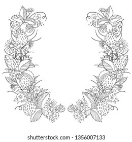 antistress coloring page with a beautiful summer wreath with strawberries