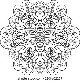 Antistress Coloring Page Mandala.Hand drawn illustration vector.Adult coloring page Mandala.Hand drawn illustration.ornament design for coloring page